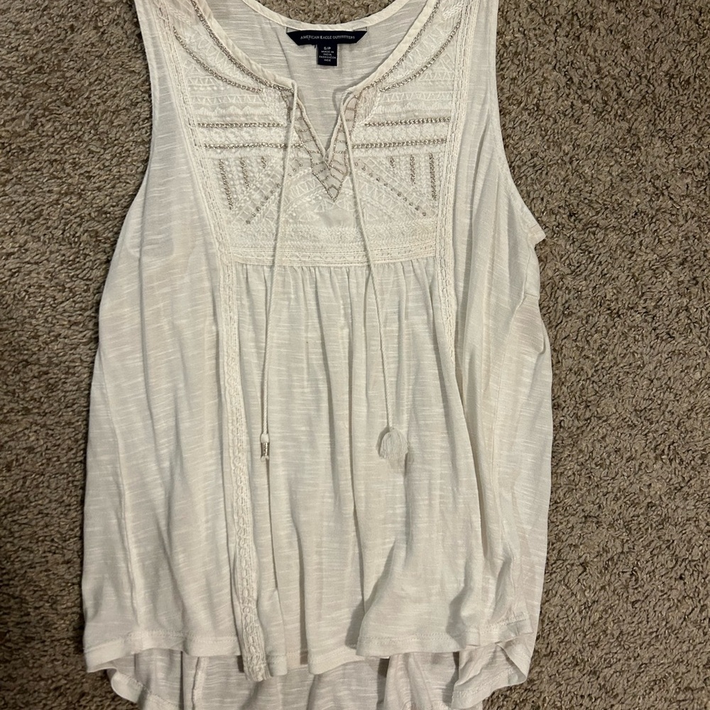 American Eagle Outfitters Cream Smocked Bib Collar Blouse